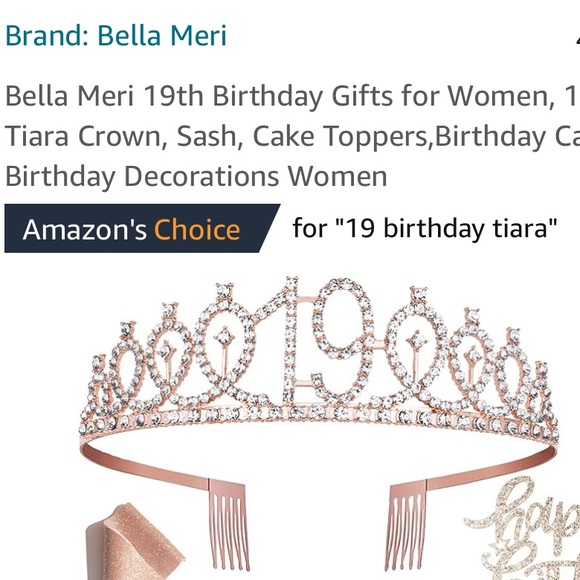 Bella Meri 19th Birthday Gifts for Women, 19th Birthday Tiara Crown, Sash, NEW - Picture 4 of 5
